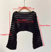 LORNEA long sleeve crochet knit top, summer beach bikini cover-up, boho crop pullover, wool knitwear blouse for women vacation wear