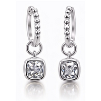 1CTW Created Moissanite Beaded Hoop Drop Earrings in 14kt Gold Over Sterling Silver - Round or Cushion Cut