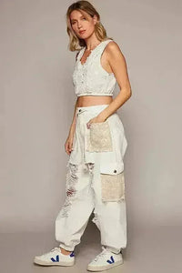 Crochet Patch Distressed Jeans - Boho Denim with Embroidery | Femstylo