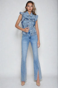 Ruffle-Shoulder Denim Vest