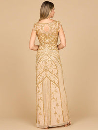 Lara New York Lara 28876 gold beaded cap sleeve sheath gown, elegant formal dress with intricate beadwork and fitted silhouette.
