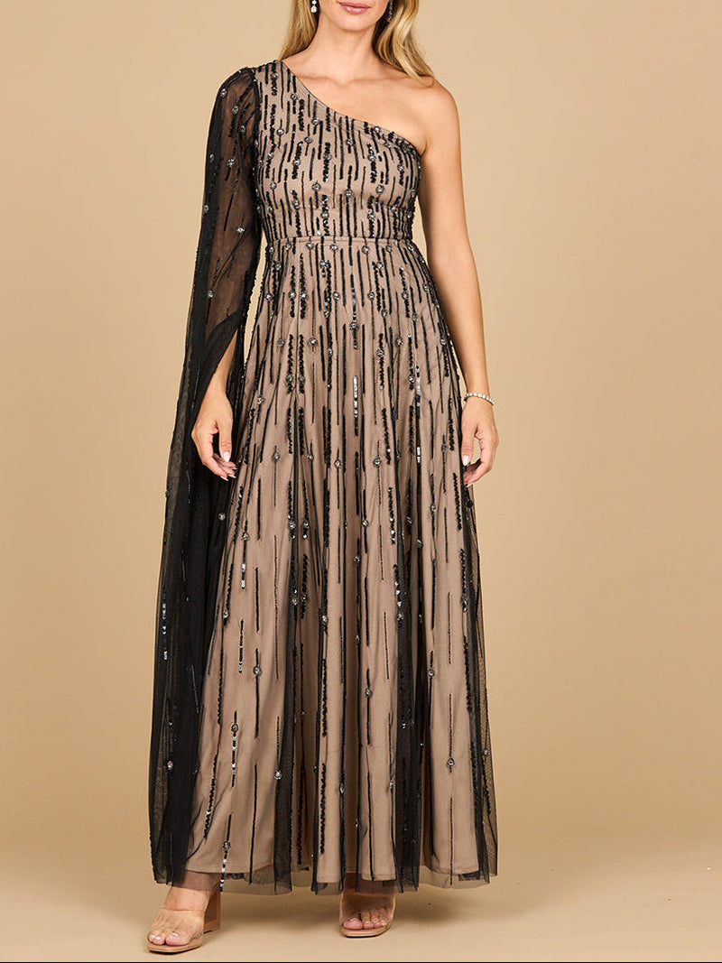 One Shoulder A-Line Gown