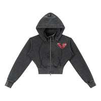 Vintage Washed PRETTY PAIN Cropped Fleece Hoodie