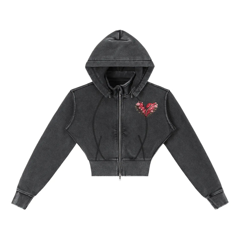 Vintage Washed PRETTY PAIN Cropped Fleece Hoodie