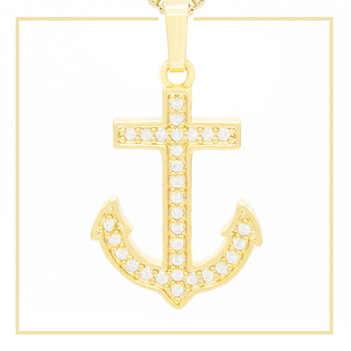 14K gold-filled anchor cross pendant with cubic zirconia stones, jewelry piece for men and women by JB Jewelry BLVD.