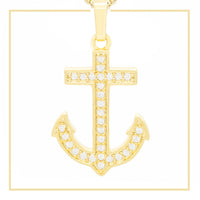 14K gold-filled anchor cross pendant with cubic zirconia stones, jewelry piece for men and women by JB Jewelry BLVD.