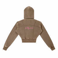 Vintage Washed PRETTY PAIN Cropped Fleece Hoodie