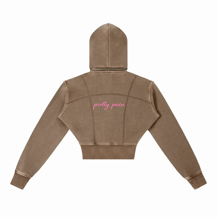 Vintage Washed PRETTY PAIN Cropped Fleece Hoodie