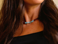 Raw Cognac Baltic Amber + Raw Aquamarine || Necklace