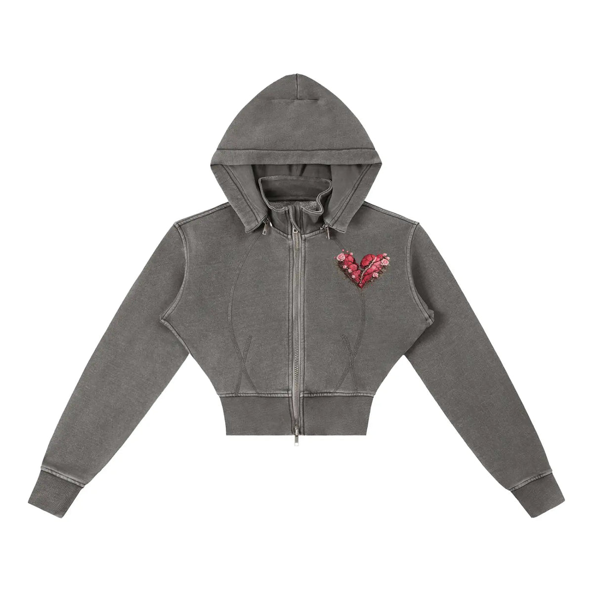 Vintage Washed PRETTY PAIN Cropped Fleece Hoodie