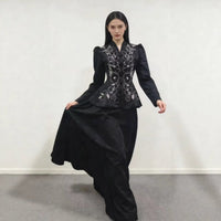 3D Floral Embroidered Peplum Top & Maxi Skirt Set(MS468)