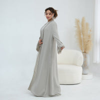 3D Lace Trim Open Abaya & Sleeveless Dress Set(MOA323)