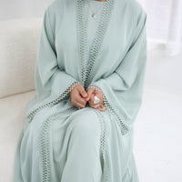 3D Lace Trim Open Abaya & Sleeveless Dress Set(MOA323)