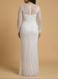 High Neck, Long Sleeve Beaded Wedding Gown | Lara 51004