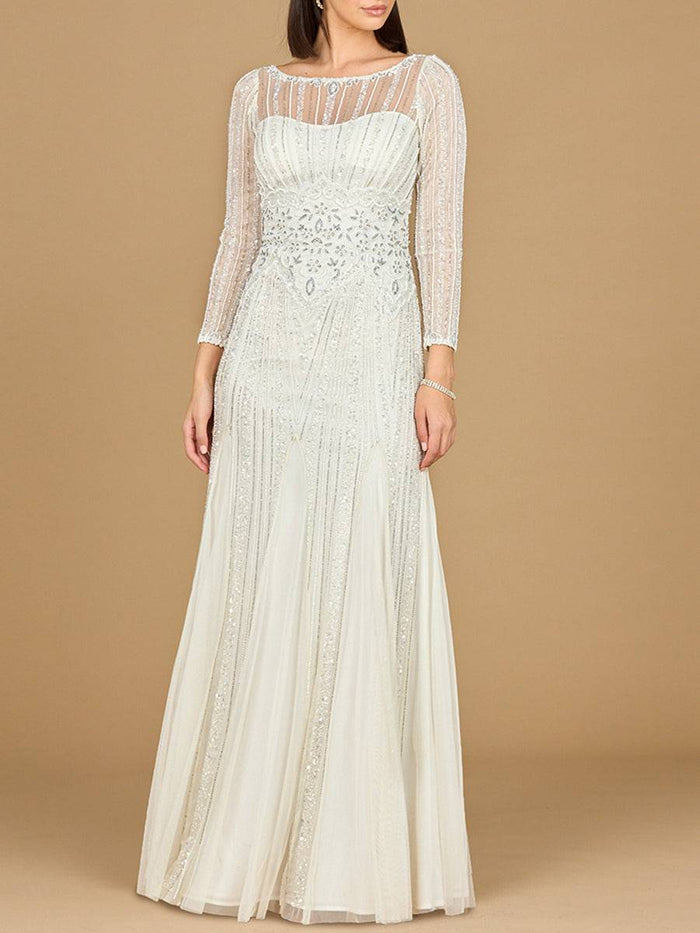 Ivory Lara New York beaded high neck wedding gown with intricate embellishments and elegant fit, perfect for bridal occasions.
