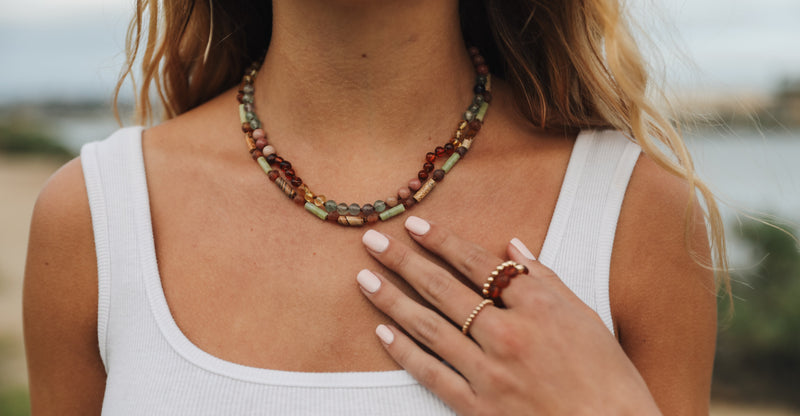Raw Baltic Sea Amber + Stone Rainbow || Necklace
