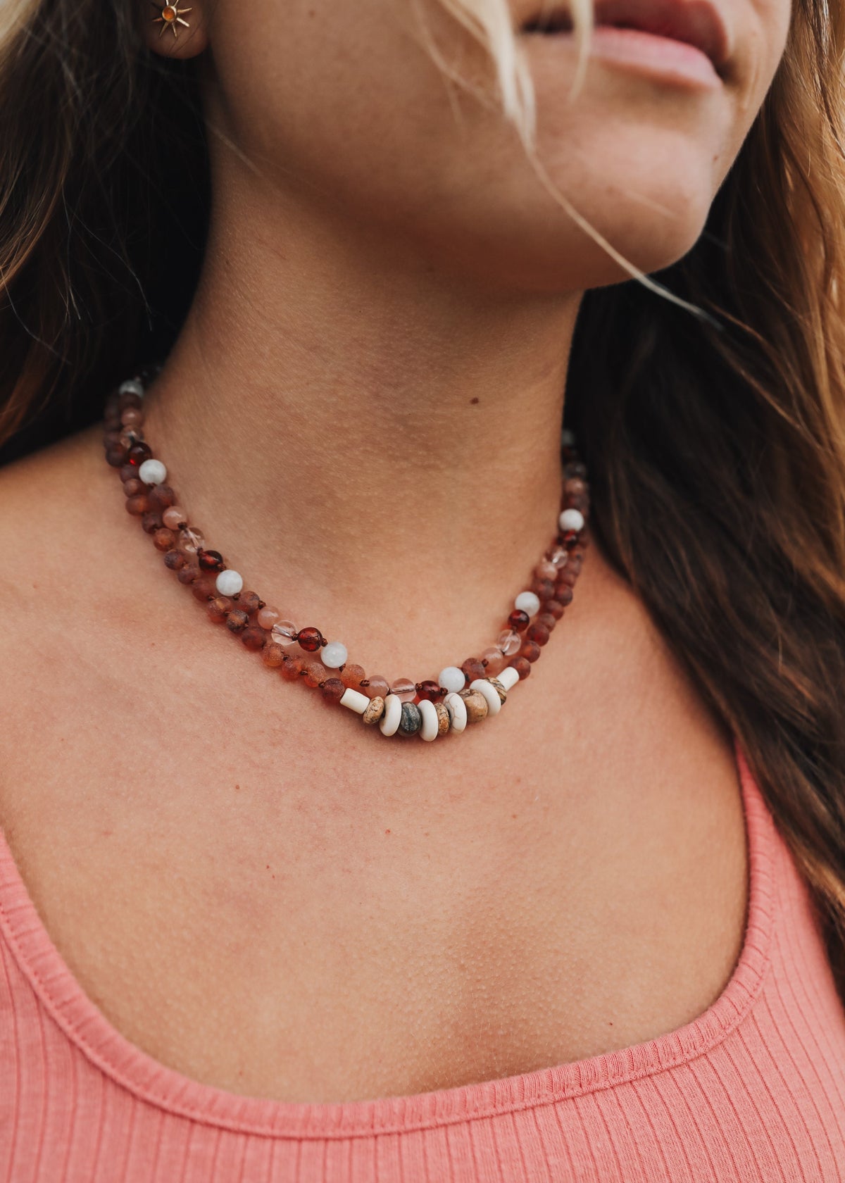 Baltic Sea Amber || Sunstone  + Moonstone || Natural Gemstone Necklace