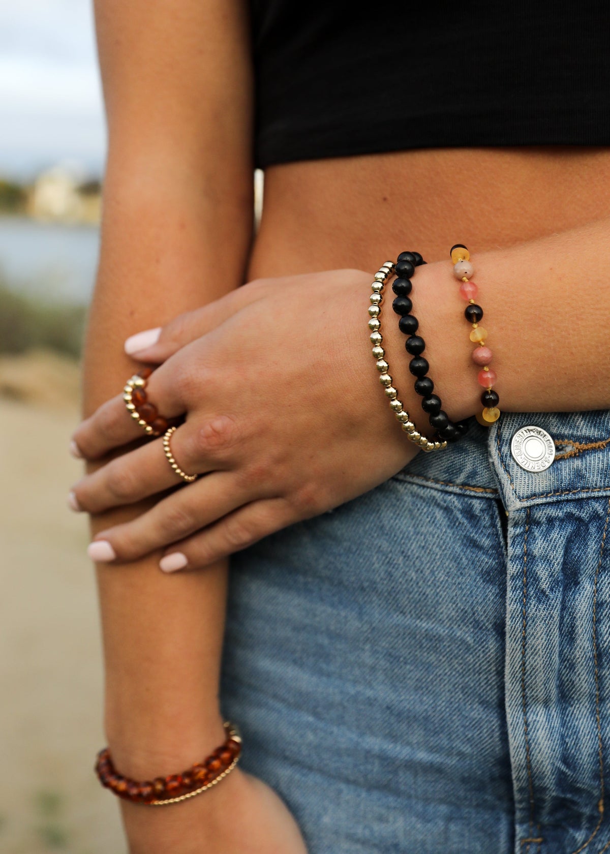 Raw Honey Baltic Sea Amber : Smokey Quartz + Rhodonite|| Anklet or Bracelet