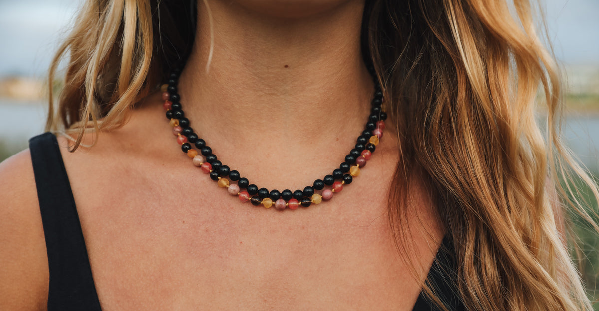 Raw Honey Baltic Sea Amber : Smokey Quartz + Rhodonite|| Anklet or Bracelet