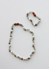 Fluorite + Moonstone + Rhodonite || Natural Gemstone Necklace