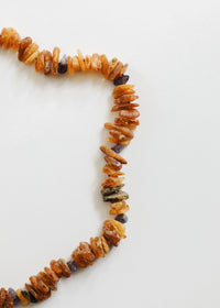 Pet Necklace: Raw Baltic Amber + Raw Amethyst