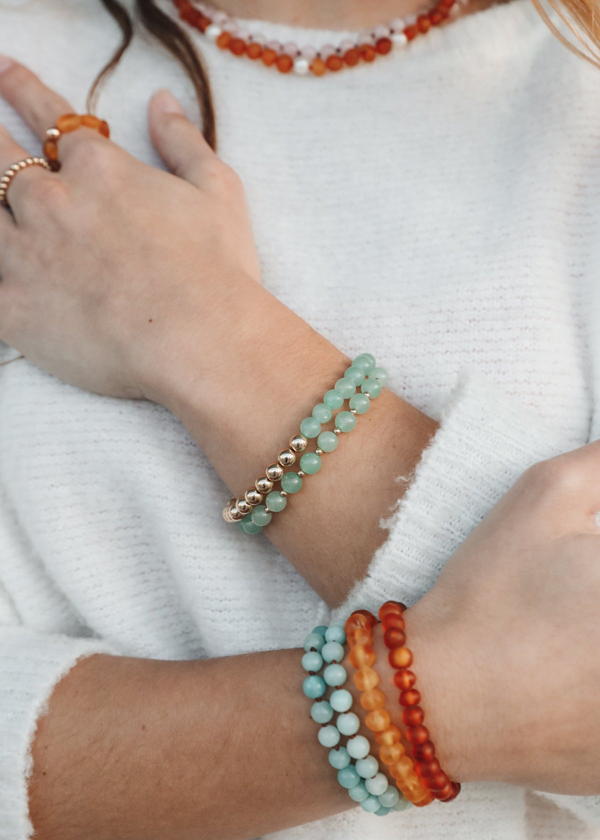 Aventurine Gemstone + 14K Gold Filled || Beaded Stretch Bracelets