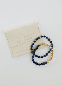 Lapis Lazuli : 14k Gold Filled Beaded Sun + Moon || Stretch Bracelets