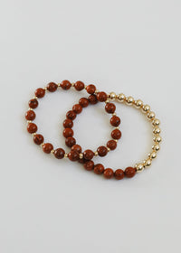Red Jasper : 14k Gold Filled Sun + Moon || Stretch Bracelets