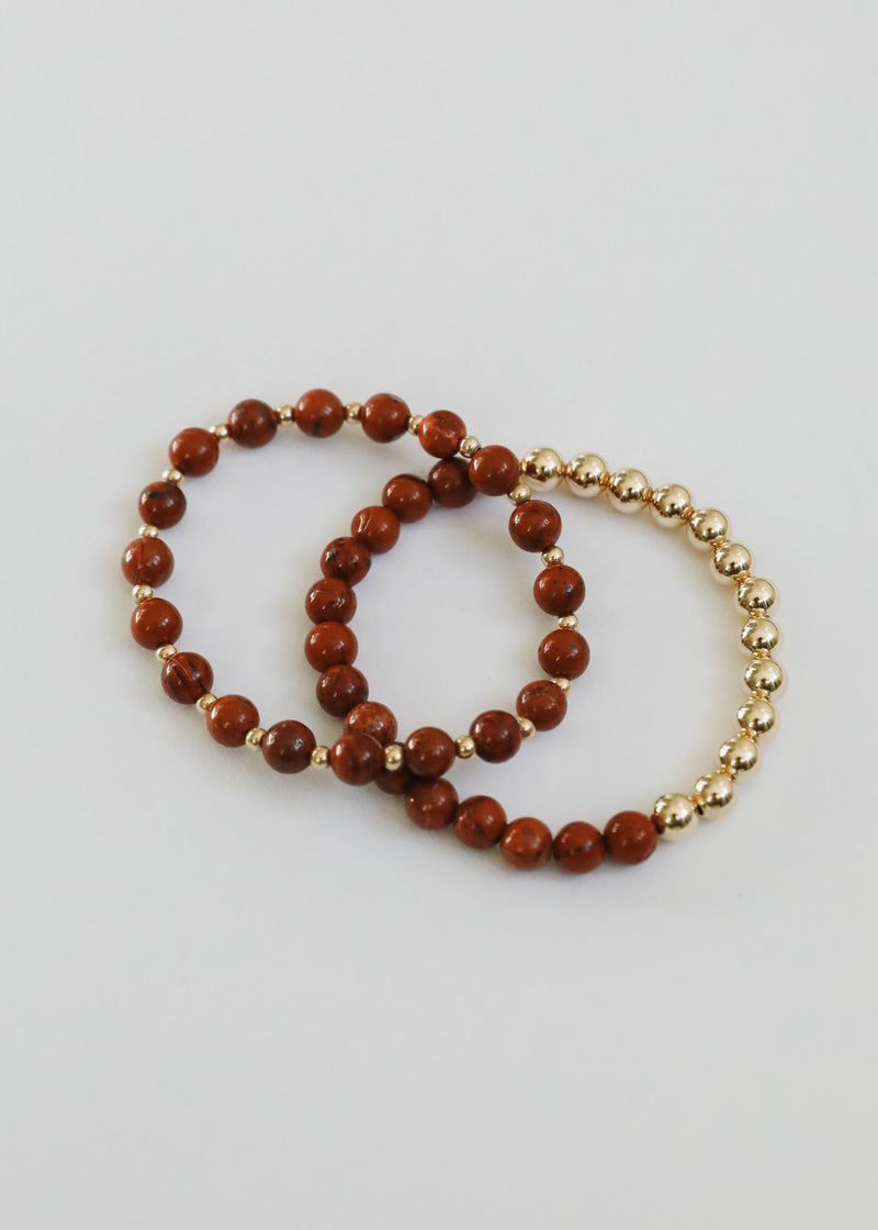 Red Jasper : 14k Gold Filled Sun + Moon || Stretch Bracelets