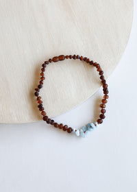 Raw Cognac Baltic Amber + Raw Aquamarine || Necklace