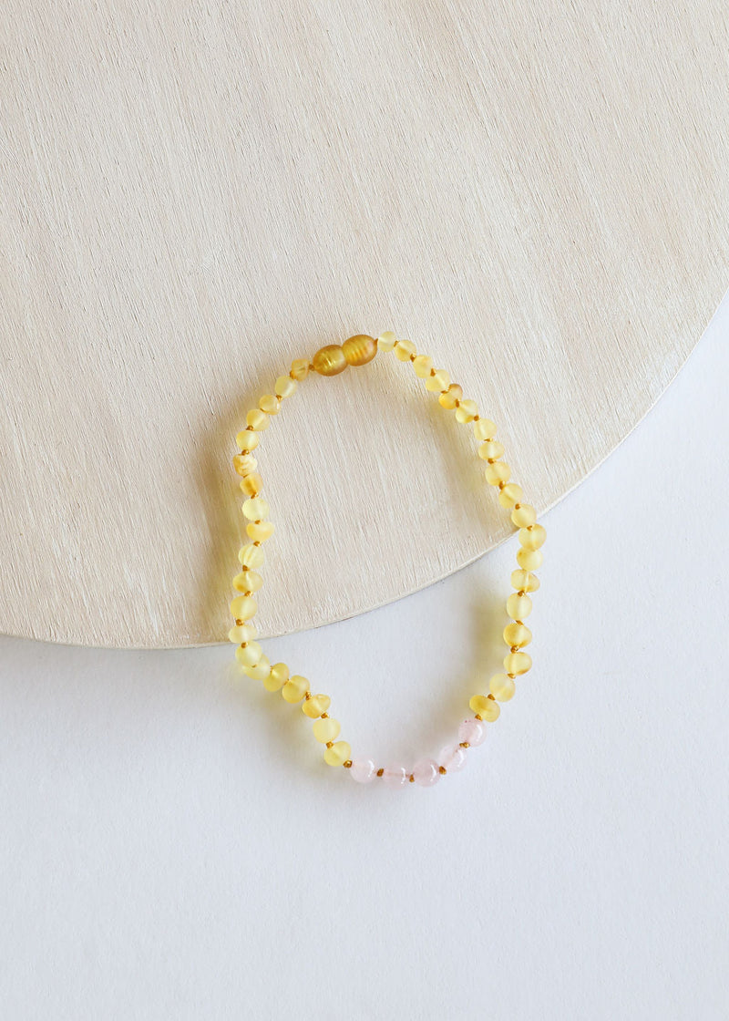 Raw Honey Baltic Amber + Rose Quartz || Necklace