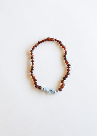 Raw Cognac Baltic Amber + Raw Aquamarine || Necklace