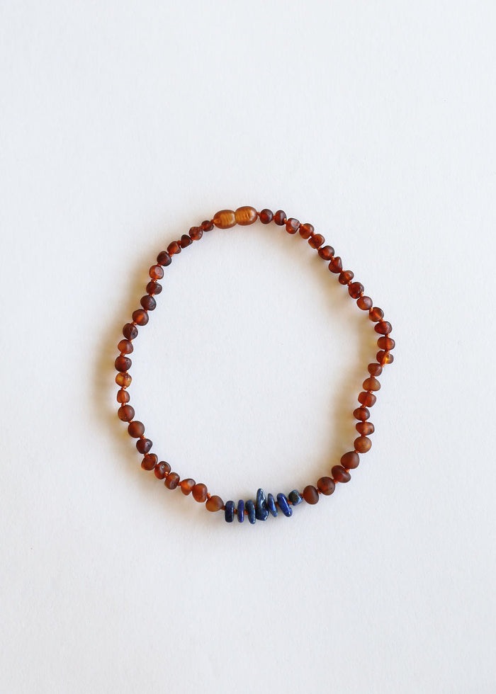 Raw Cognac Baltic Amber + Raw Lapis || Necklace