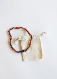 Raw Cognac Baltic Amber + Raw Lapis || Necklace