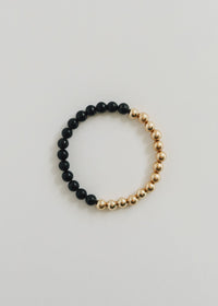 Shungite : 14k Gold Filled Sun + Moon || Stretch Bracelets