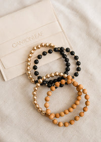 Shungite : 14k Gold Filled Sun + Moon || Stretch Bracelets
