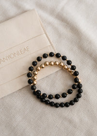 Shungite : 14k Gold Filled Sun + Moon || Stretch Bracelets