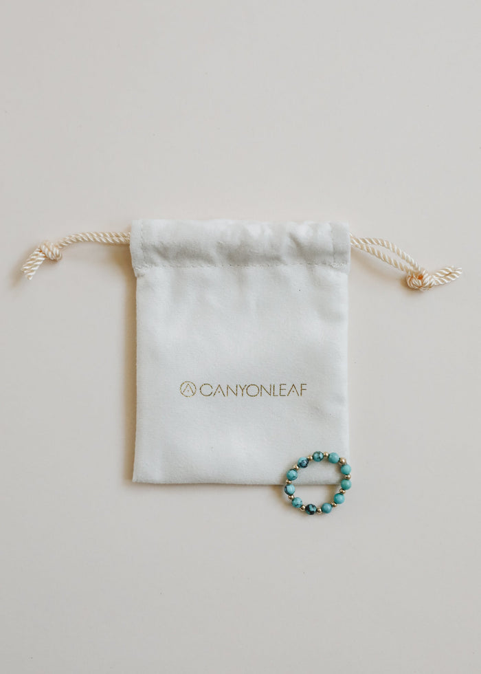 Natural Turquoise + 14k Gold Filled Sun || Stretch Ring