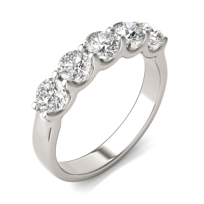 AGI Certified 1 1/4 CTW Round Lab Grown Diamond (G/VS) Five Stone Anniversary Band in 14K White Gold