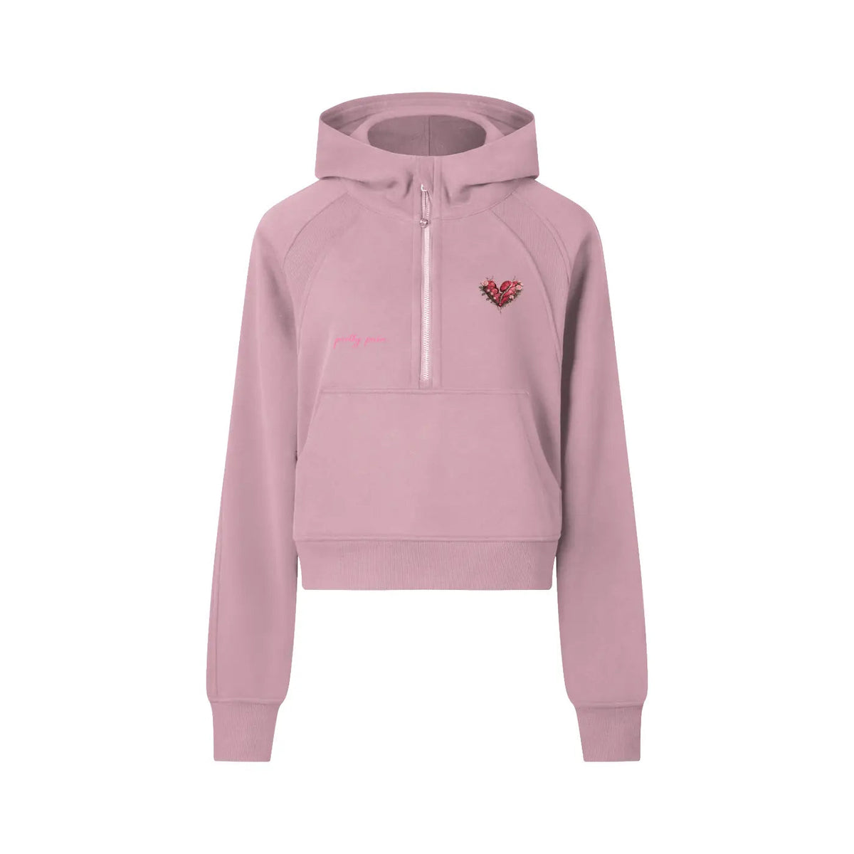 Women Cropped PRETTY PAIN Half-Zip Hoodie