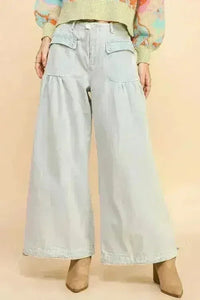 Drawstring Hem Wide Leg Jeans - Adjustable 100% Cotton Denim | Femstylo