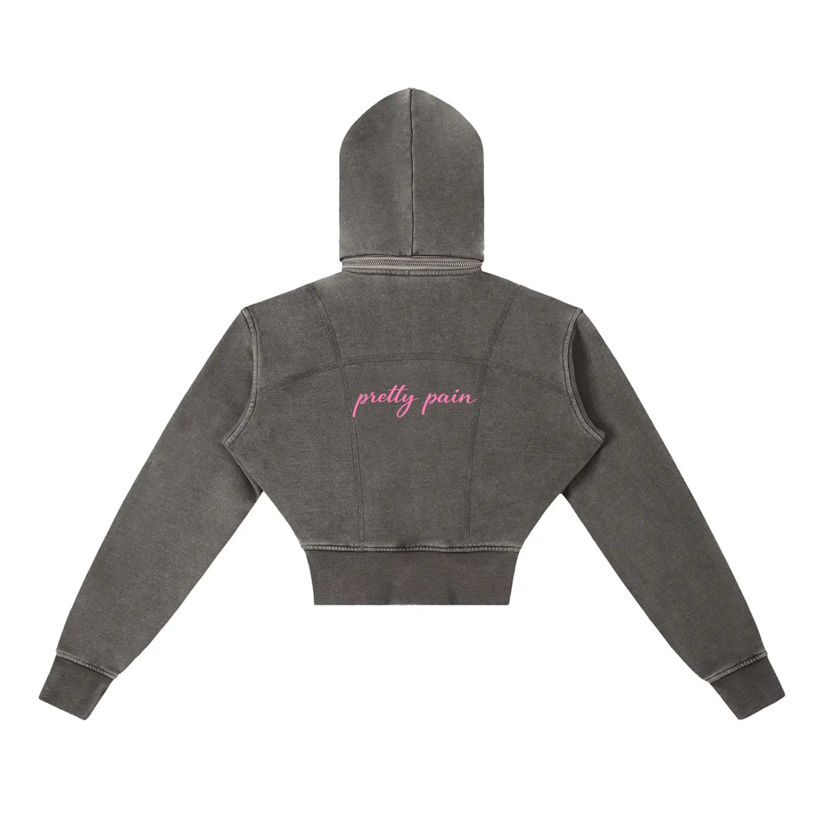 Vintage Washed PRETTY PAIN Cropped Fleece Hoodie