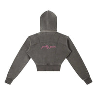 Vintage Washed PRETTY PAIN Cropped Fleece Hoodie