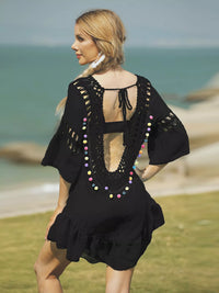 Crochet V-neck beach cover-up dress by Trendsi featuring a lightweight, breathable design perfect for summer cover-ups.