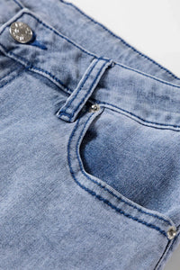 Beau Blue Button Zip High Waist Flared Hem Jeans