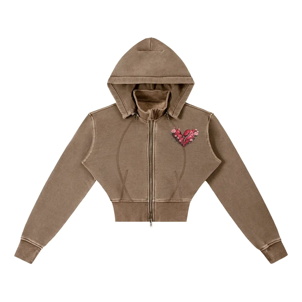 Vintage Washed PRETTY PAIN Cropped Fleece Hoodie