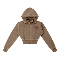 Vintage Washed PRETTY PAIN Cropped Fleece Hoodie