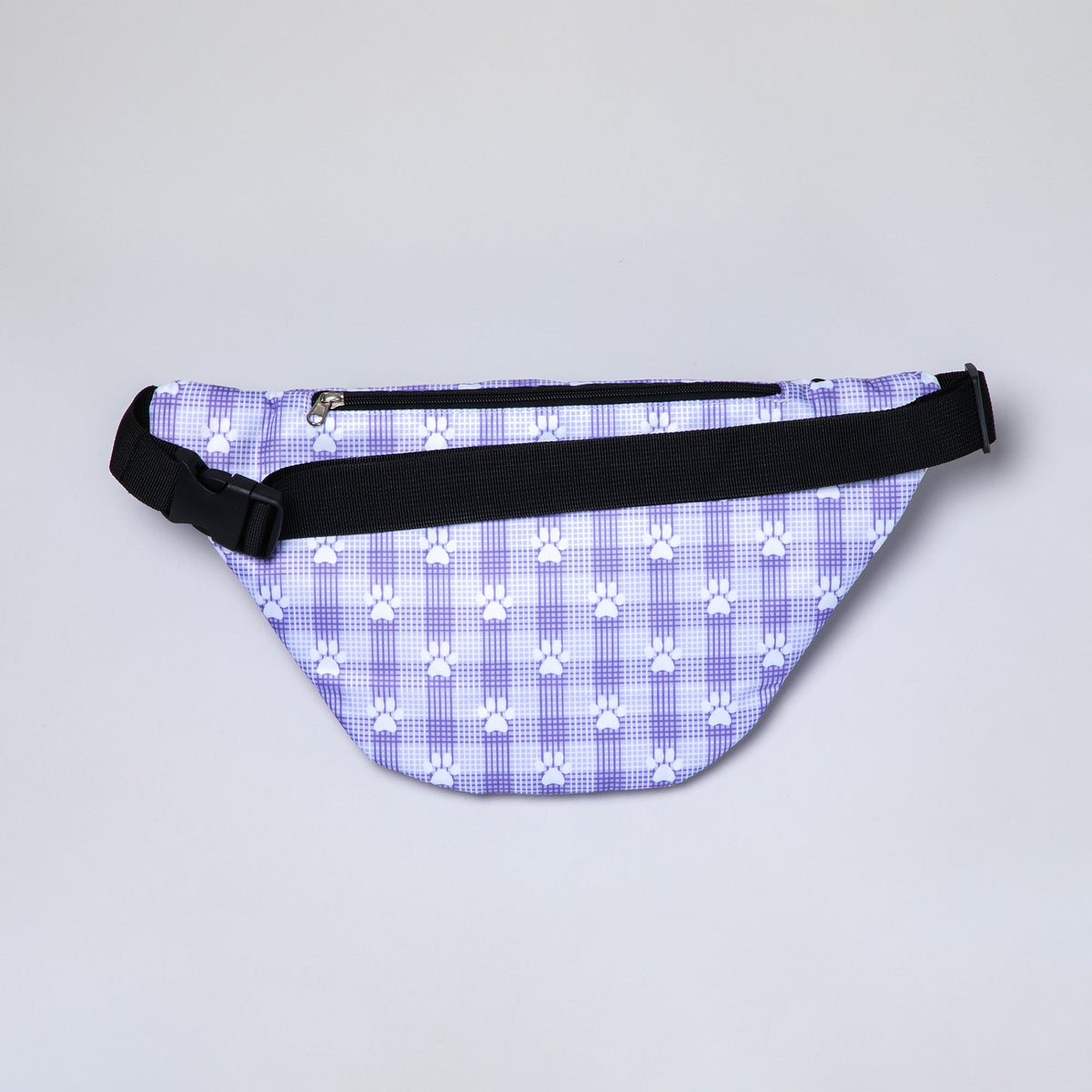 Plaid Paw Print Large Fanny Pack with 3 Zippered Pockets