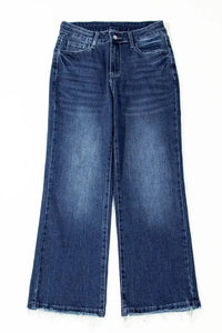Sail Blue Mineral Wash Raw Hem High Waist Flared Jeans