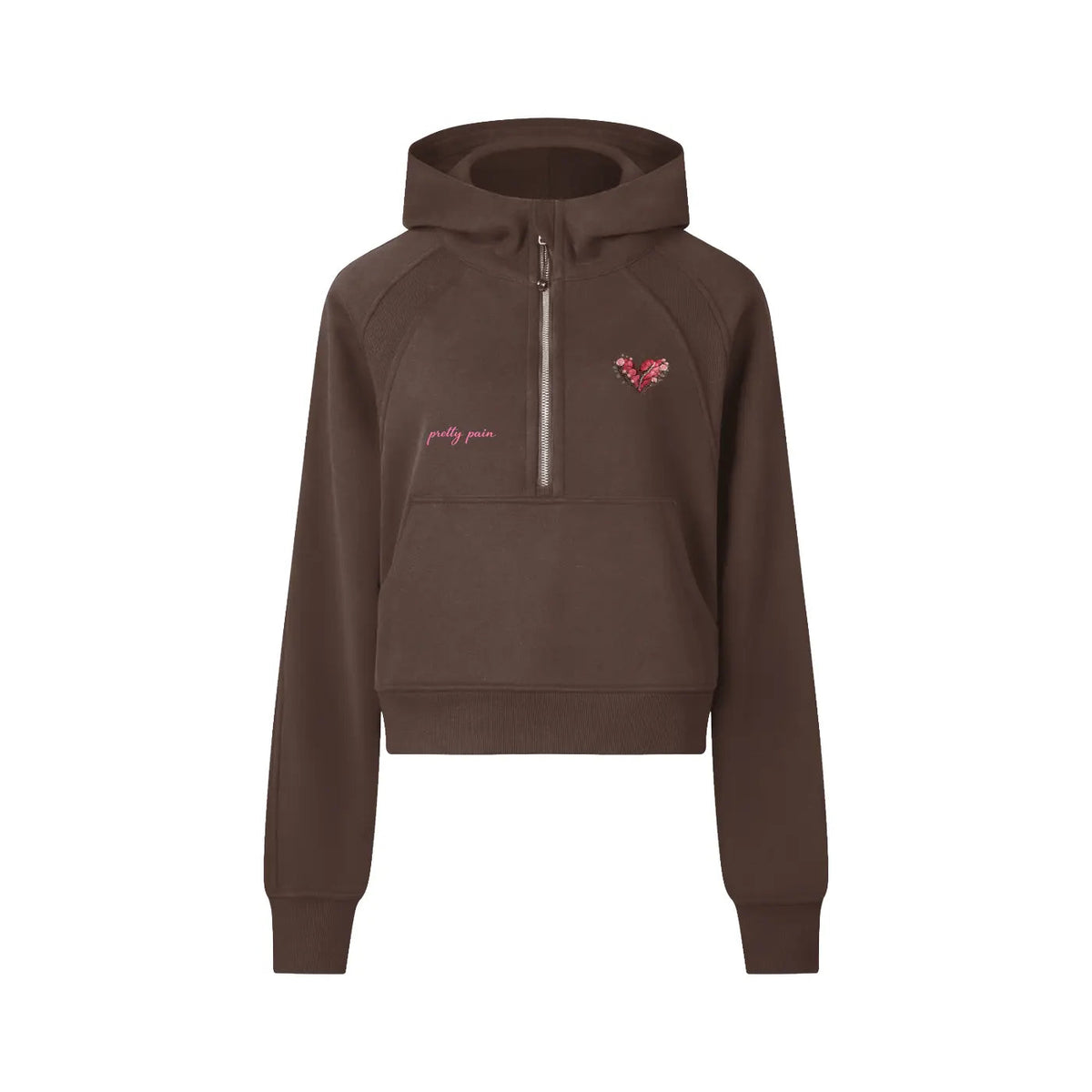Women Cropped PRETTY PAIN Half-Zip Hoodie
